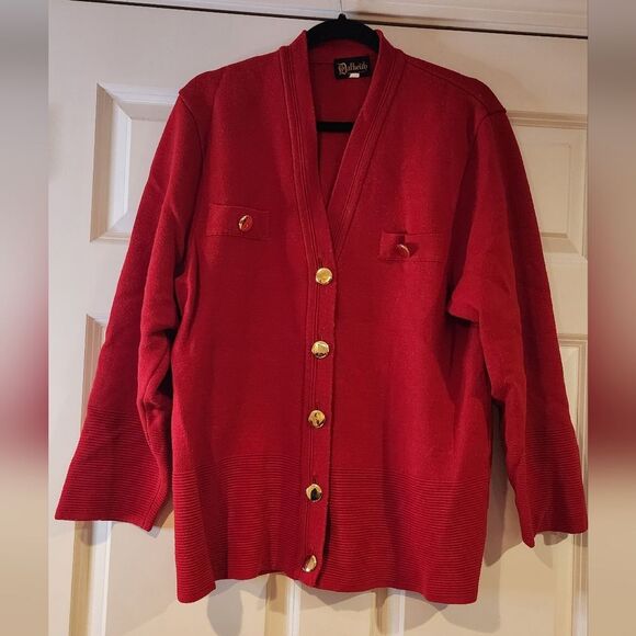 Dalkieth made in UK wool red button up heavyweight cardigan sweater L - Picture 1 of 6